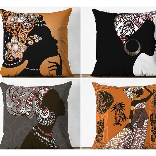 African Closeup Women Cushion Covers Pack of 4