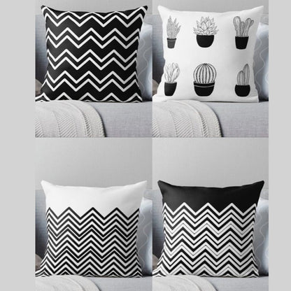 Black and White Cactus Cushion Covers Pack of 4