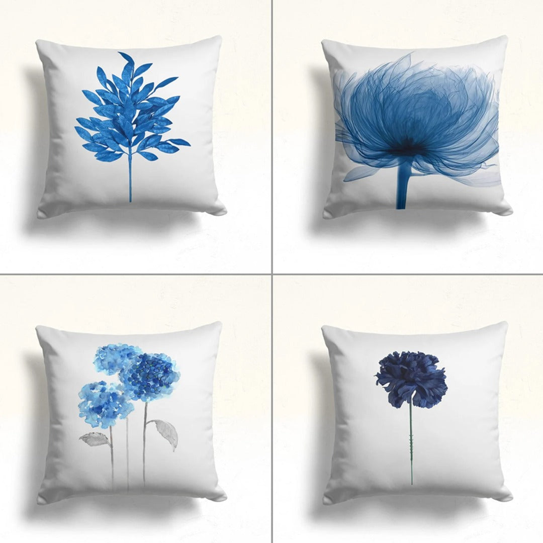 Blue Floral Pillow Cushion Covers pack of 4